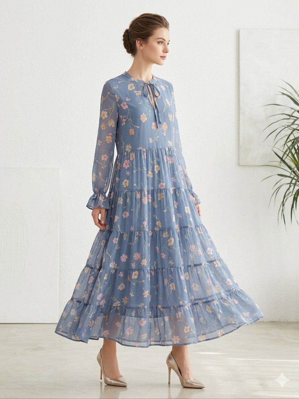 Patrons Of Peace Women's Tiered Floral Midi Dress Size Meduim